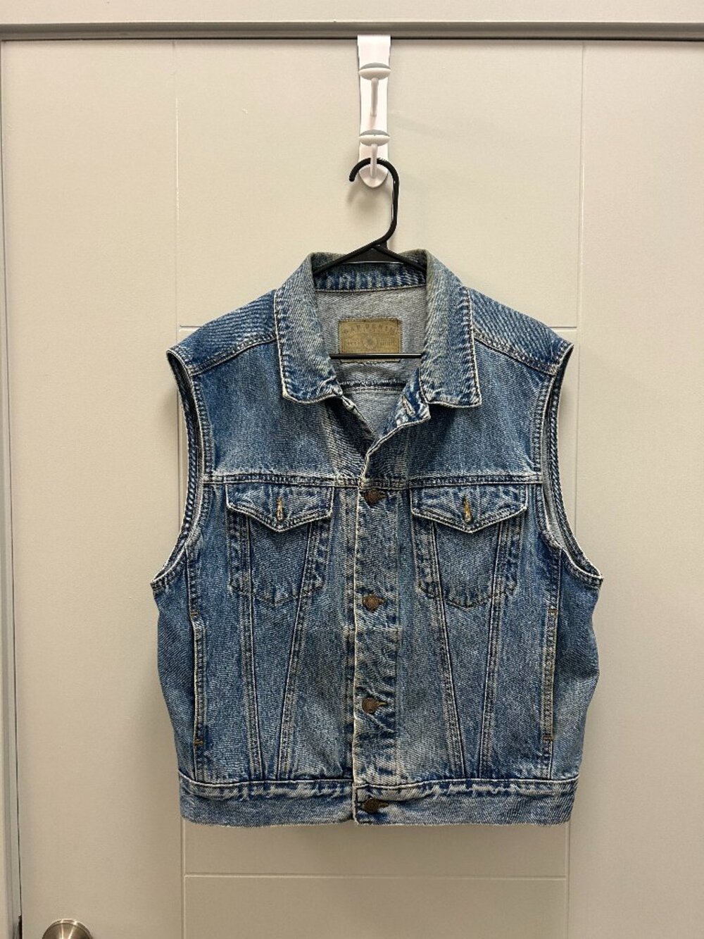 Vintage GAP Denim Vest Men's XL Blue Jean Trucker Button Up Sleeveless 90s Y2K